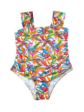 Caribbean Joe Tropical One-Piece Swimsuit Ruched Front 2X